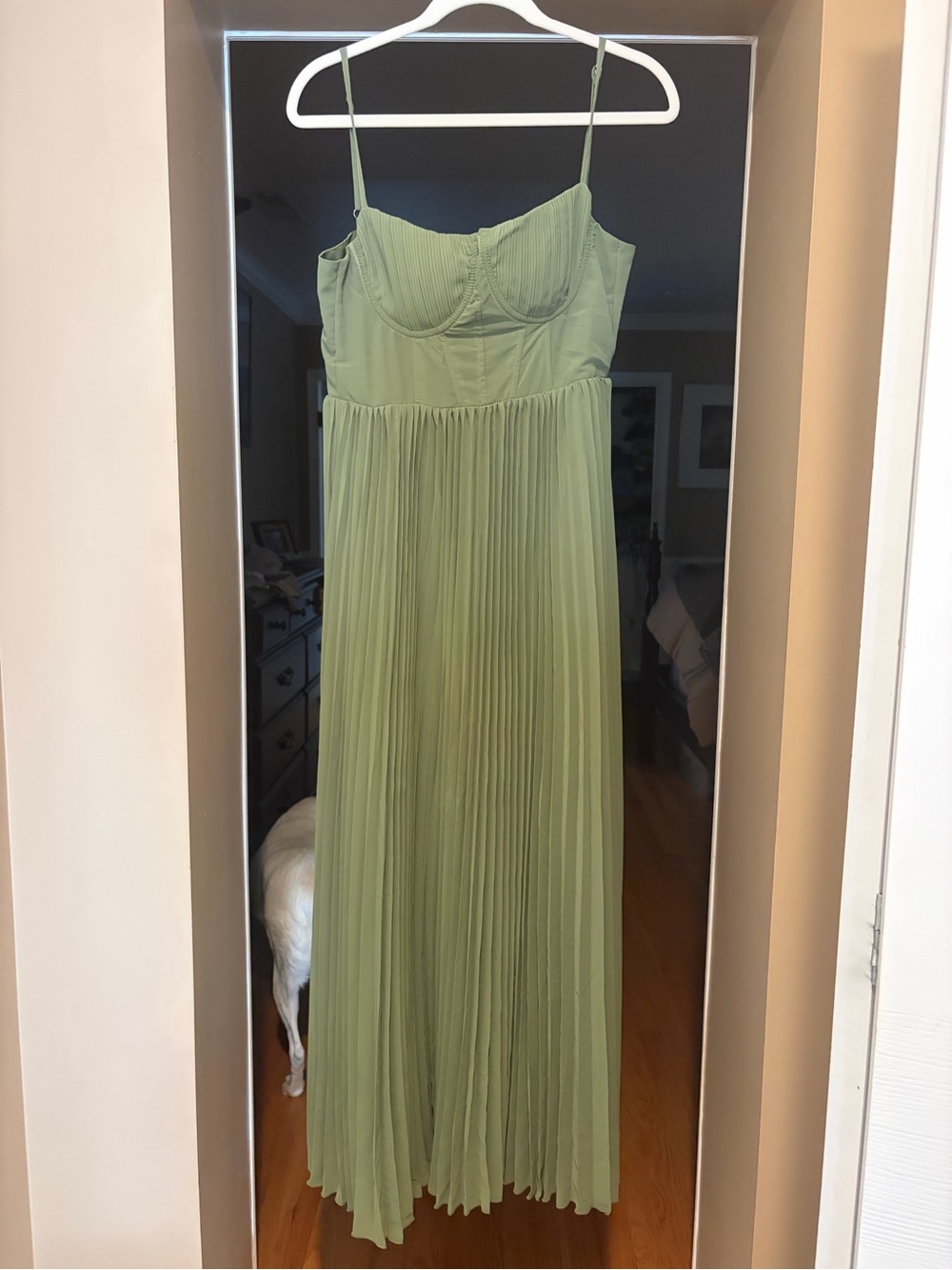 Olive Green Pleated Maxi Dress with Bustier Top - NEVER WORN
